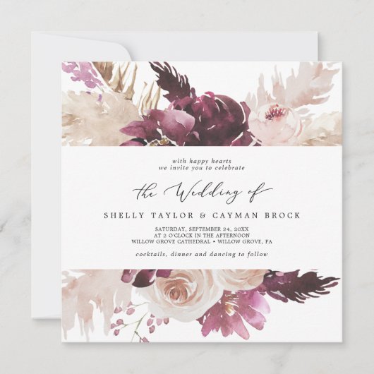 Boho Pampas Grass Square Weddenschap Kaart (Voorkant)