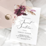 Boho Pampas Grass Sweet Sixteen Birthday Kaart<br><div class="desc">Deze nepgras-uitnodiging voor zestien verjaardag is perfect voor een 16de zomerfeest. Het ontwerp van de waterverf van de bloem is voorzien van bohemiene bruine en wazige roze bloemen met sprieten van neutraal pamapgras en gouden gedroogde palmbladeren.</div>