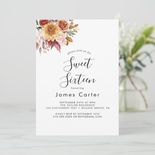 Boho Pampas Grass Sweet Sixteen Birthday Kaart (Staand voorkant)