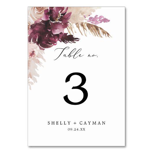 Boho Pampas Grass Table Number Kaart (Achterkant)