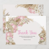 Boho Pampas Grass Teddy Bear Baby shower Bedankkaart (Voorkant / Achterkant)