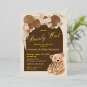 Boho Pampas Grass Teddy Bear Baby shower Folie Uitnodiging (Staand Voorkant)