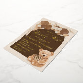 Boho Pampas Grass Teddy Bear Baby shower Folie Uitnodiging (Gedraaid)