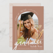 Boho Pampas Grass Terracotta Arch Photo Afstuderen Kaart (Voorkant / Achterkant)