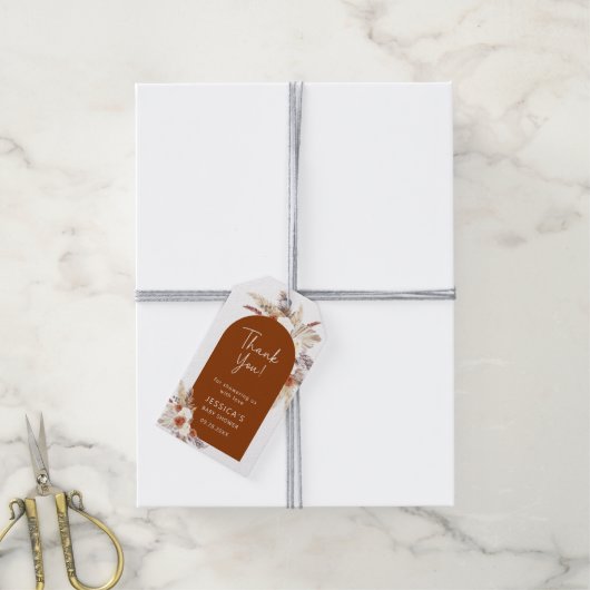 Boho Pampas Grass Terracotta Baby shower Dank u Cadeaulabel (Met Touw)
