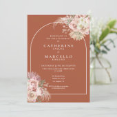 Boho Pampas Grass Terracotta Engagement Party Kaart (Staand voorkant)