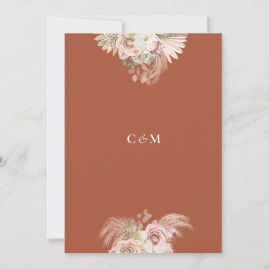 Boho Pampas Grass Terracotta Engagement Party Kaart (Achterkant)