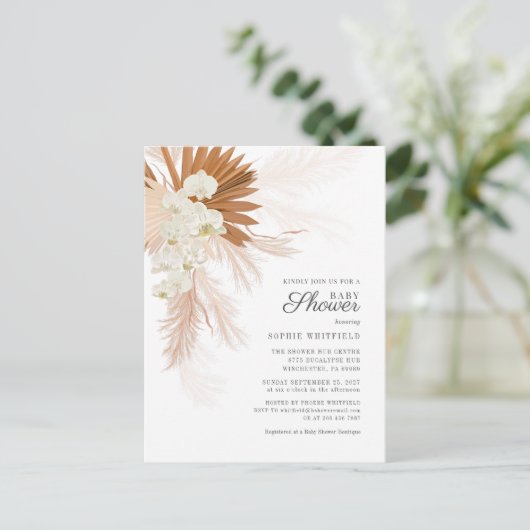 Boho Pampas Grass Terracotta Floral Baby shower Uitnodiging Briefkaart (Staand voorkant)