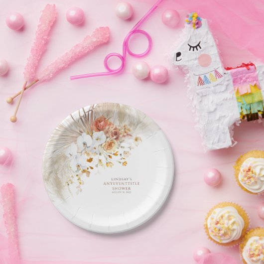 Boho Pampas Grass Terracotta Floral dan niet parti Papieren Bordje (Feest)