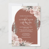 Boho Pampas Grass Terracotta Floral Wedding Invita Kaart (Voorkant)