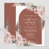 Boho Pampas Grass Terracotta Floral Wedding Invita Kaart (Voorkant / Achterkant)