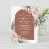 Boho Pampas Grass Terracotta Floral Wedding Kaart (Staand voorkant)