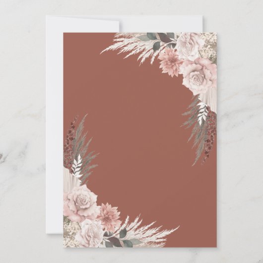 Boho Pampas Grass Terracotta Floral Wedding Kaart (Achterkant)