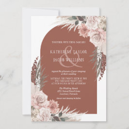 Boho Pampas Grass Terracotta Floral Wedding Kaart