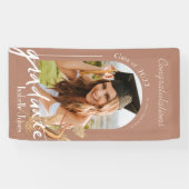 Boho Pampas Grass Terracotta Foto Afstuderen Spandoek (Horizontaal)