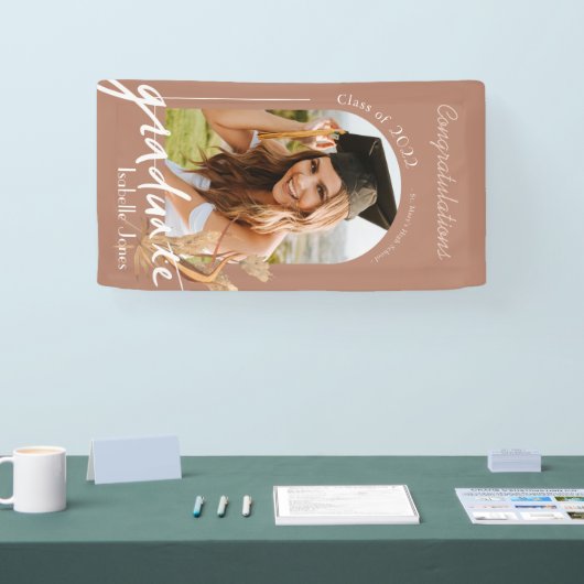 Boho Pampas Grass Terracotta Foto Afstuderen Spandoek (Beurs)