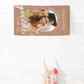 Boho Pampas Grass Terracotta Foto Afstuderen Spandoek (Insitu)