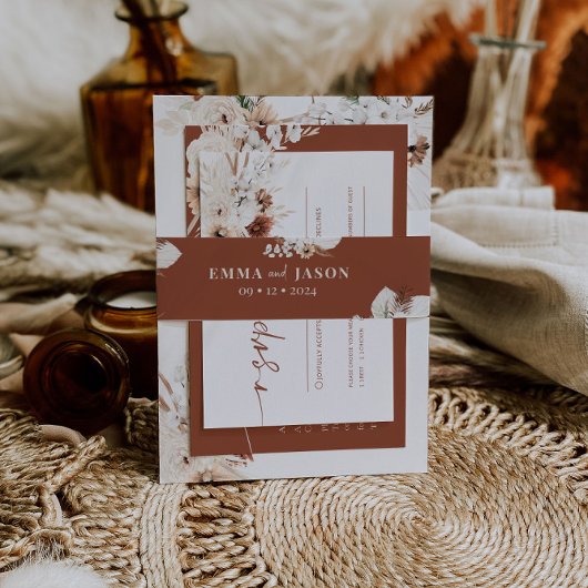 Boho Pampas Grass Terracotta Invitation Belly Band Uitnodigingen Wikkel