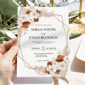 Boho Pampas Grass Terracotta Orange Floral Wedding Kaart
