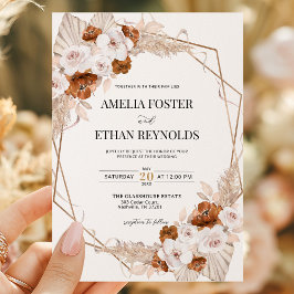 Boho Pampas Grass Terracotta Orange Floral Wedding Kaart