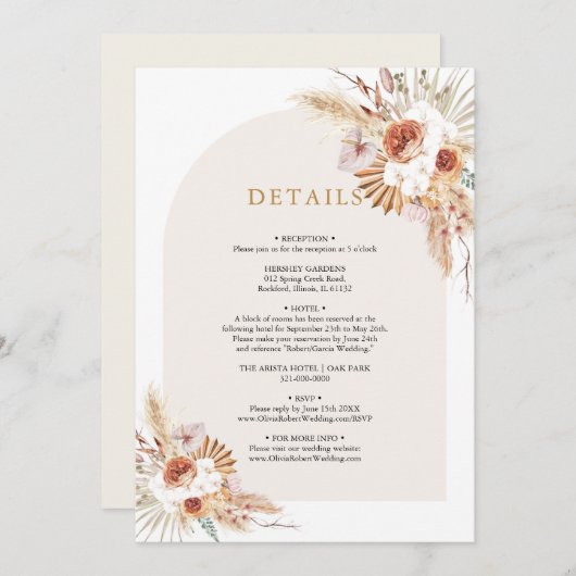 Boho Pampas Grass Terracotta - Uitnodiging (Voorkant / Achterkant)