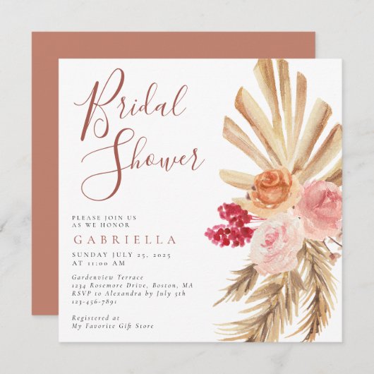 Boho Pampas Grass Terracotta Vrijgezellenfeest Kaart (Voorkant / Achterkant)