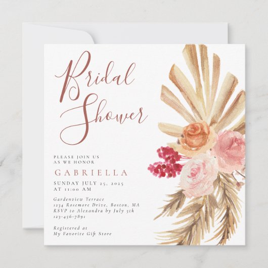 Boho Pampas Grass Terracotta Vrijgezellenfeest Kaart (Voorkant)