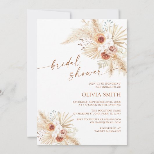 Boho Pampas Grass Terracotta Vrijgezellenfeest Kaart (Voorkant)