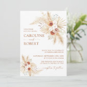 Boho Pampas Grass Terracotta Wedding Invitation Kaart (Staand voorkant)