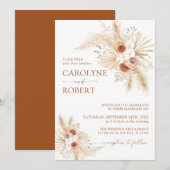 Boho Pampas Grass Terracotta Wedding Invitation Kaart (Voorkant / Achterkant)