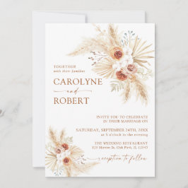 Boho Pampas Grass Terracotta Wedding Invitation Kaart