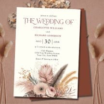 Boho Pampas Grass Terracotta Wedding Invitation