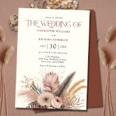 Boho Pampas Grass Terracotta Wedding Invitation Kaart