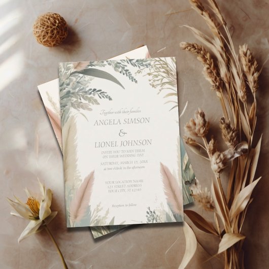 Boho Pampas Grass Terracotta Wedding Kaart