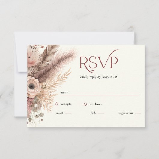 Boho Pampas Grass Terracotta Wedding RSVP Kaart (Voorkant)