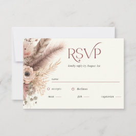 Boho Pampas Grass Terracotta Wedding RSVP Kaart