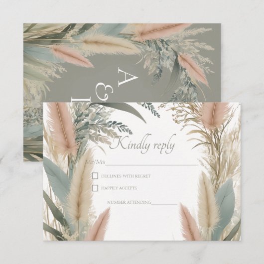 Boho Pampas Grass Terracotta Wedding RSVP Kaartje (Voorkant / Achterkant)