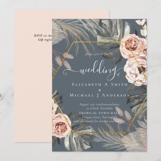 BOHO PAMPAS GRASS TROPICAL Weddenschap (Voorkant / Achterkant)