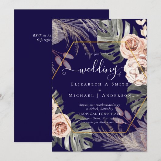 BOHO PAMPAS GRASS TROPICAL Weddenschap (Voorkant / Achterkant)