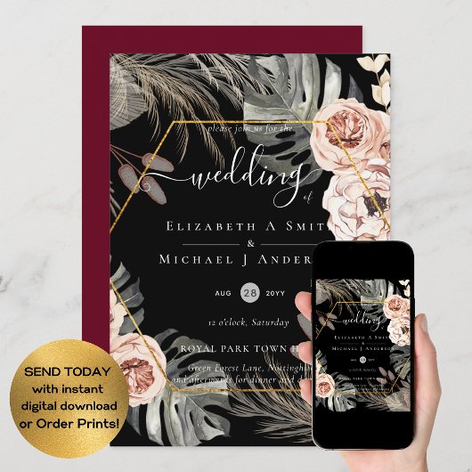 BOHO PAMPAS GRASS TROPICAL Weddenschap Kaart