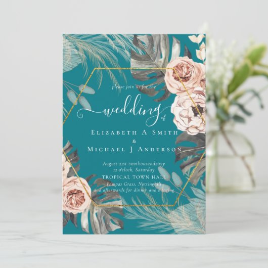 BOHO PAMPAS GRASS TROPICAL Weddenschap Kaart (Staand voorkant)