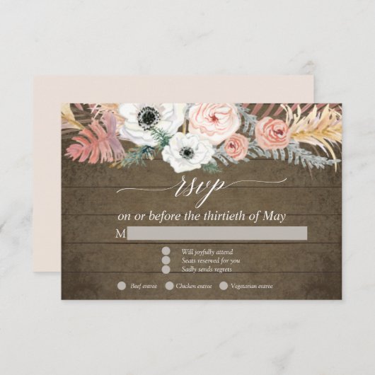 Boho Pampas Grass Tropische Bloemen RSVP (Voorkant / Achterkant)