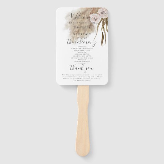 Boho Pampas Grass Trouwprogramma Hand Fan Handwaaier (Voorkant)