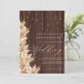 Boho Pampas Grass Twinkle Lights Wood Weddenschap Kaart (Staand voorkant)