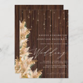 Boho Pampas Grass Twinkle Lights Wood Weddenschap Kaart (Voorkant / Achterkant)
