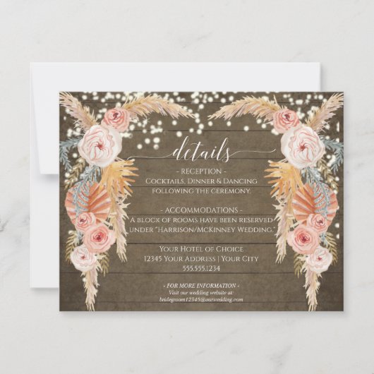 Boho Pampas Grass Twinkle Rustic - Gegevens Kaart (Voorkant)