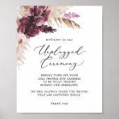 Boho Pampas Grass Unplugged Ceremony Sign Poster (Voorkant)