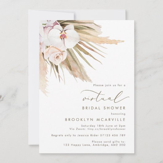 Boho Pampas Grass Virtual Bridal Shower Kaart (Voorkant)