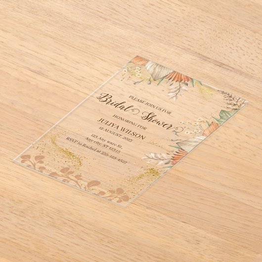 Boho pampas grass vrijgezellenfeest acryl uitnodigingen (Laagn)