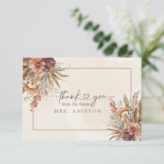 Boho pampas grass vrijgezellenfeest bedankje bedankkaart (Staand voorkant)